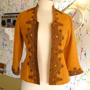 Silk Land Petite 100% Silk Long Sleeve Mustard Color Adorned Jacket Size PP